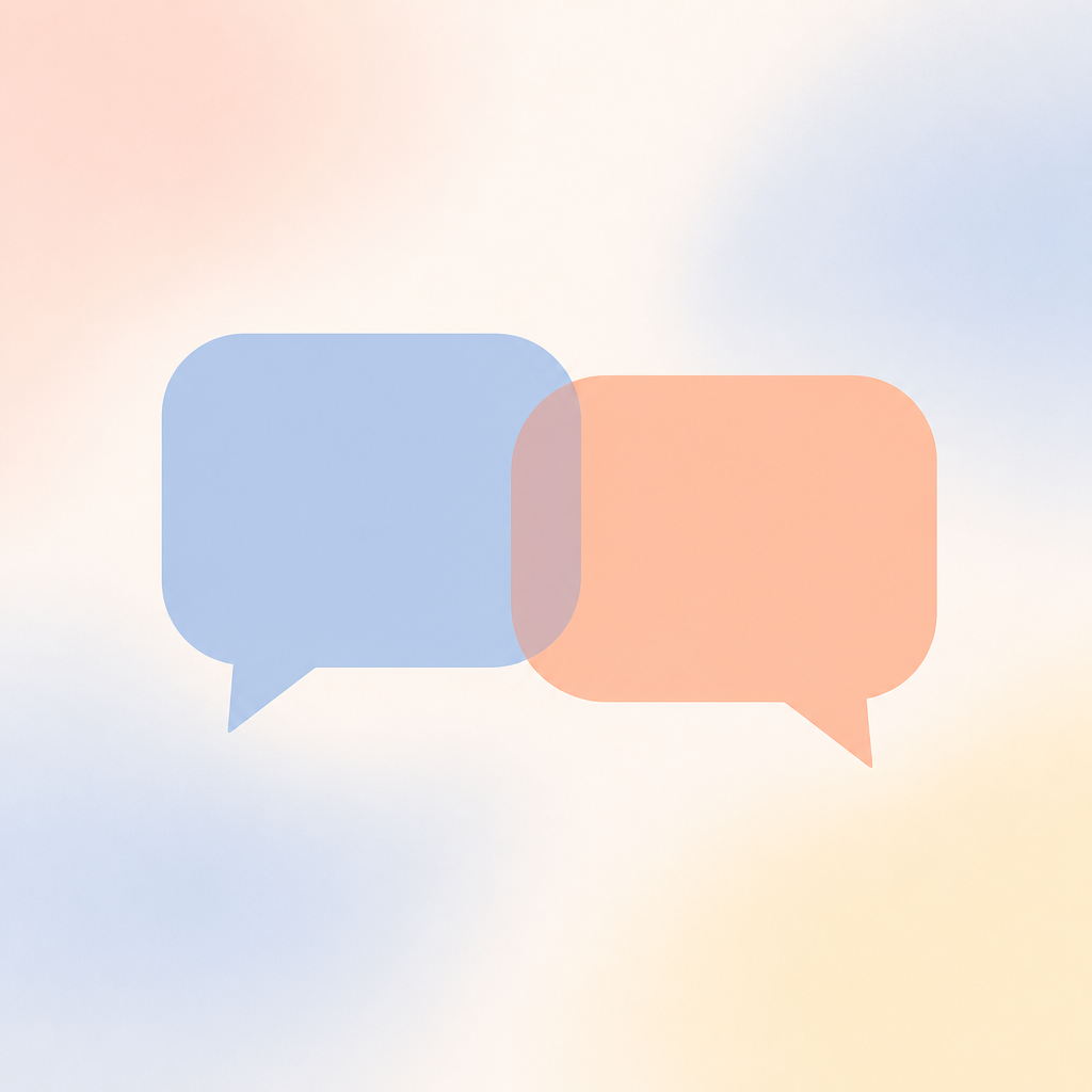 Abstract illustration of two overlapping speech bubbles representing a two-way text conversation