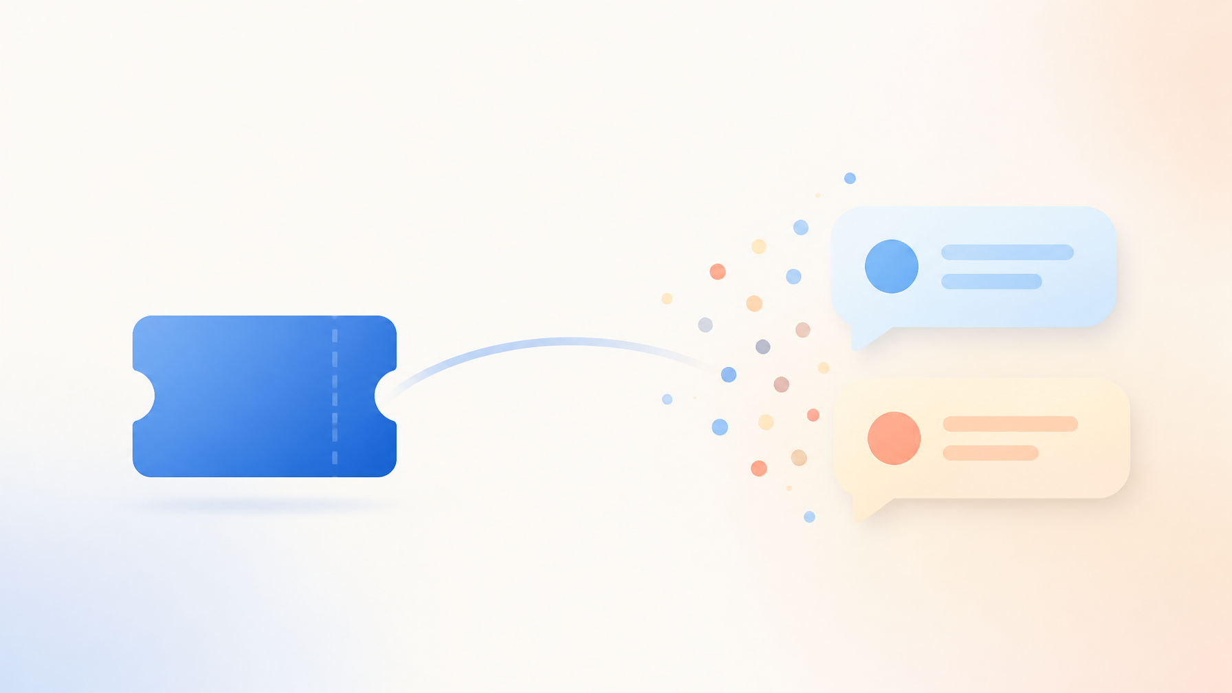 Abstract illustration of a ticket leading into an ongoing two-way text conversation with fans