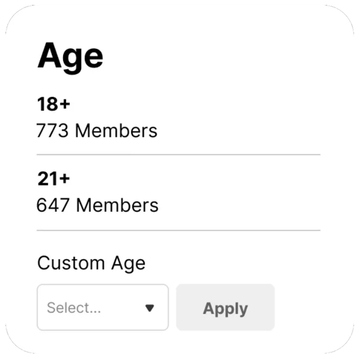 Age gate selector for 18+ and 21+ audience segments