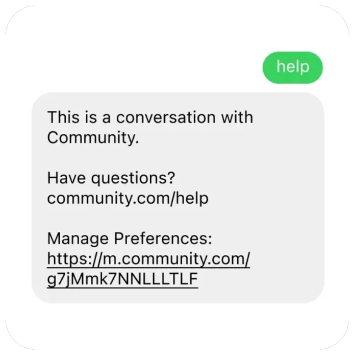 Help conversation linking to Community help and preferences