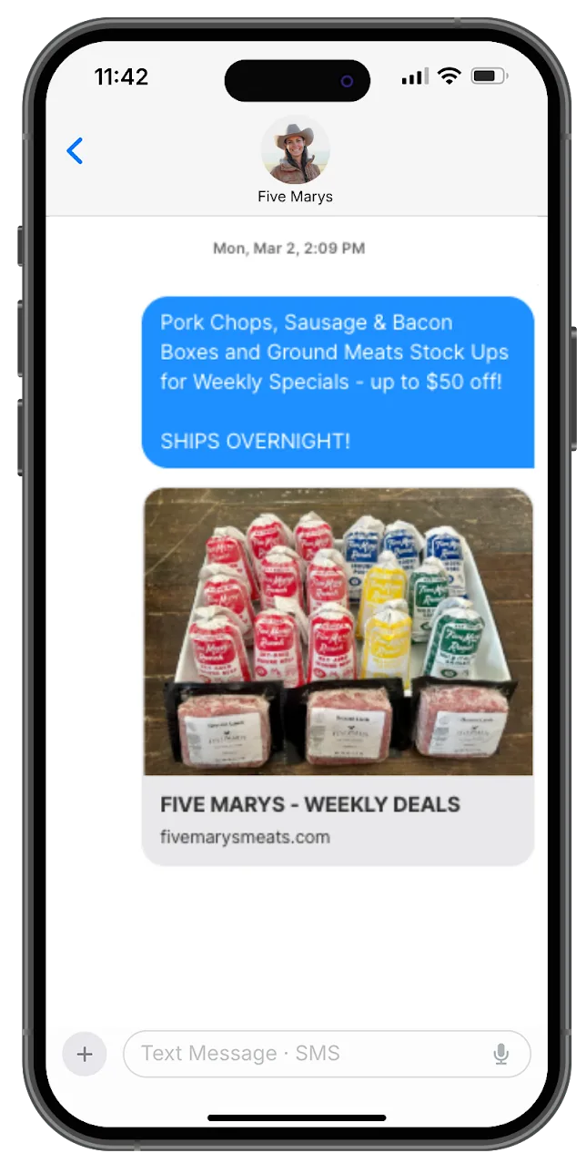 Five Marys Ranch text message conversation, example two